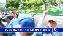 Toma de Lima: manifestante amenaza con palo a periodista de Panamericana Televisión