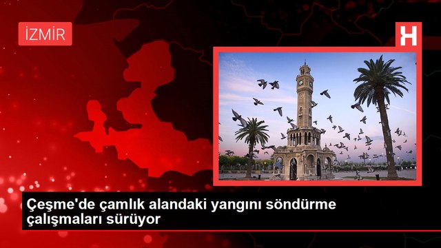Çeşme'de çamlık alandaki yangını söndürme çalışmaları sürüyor