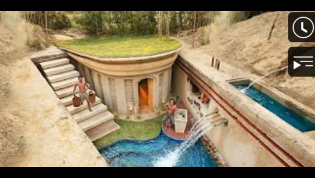 100 Days Building A Modern Underground Hut With A Grass Roof And A Swimming Pool