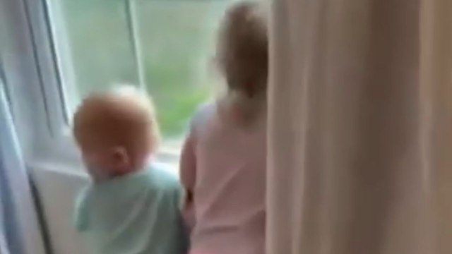 Toddlers excitedly wait for their mommy by the window *Heartwarming Reaction*