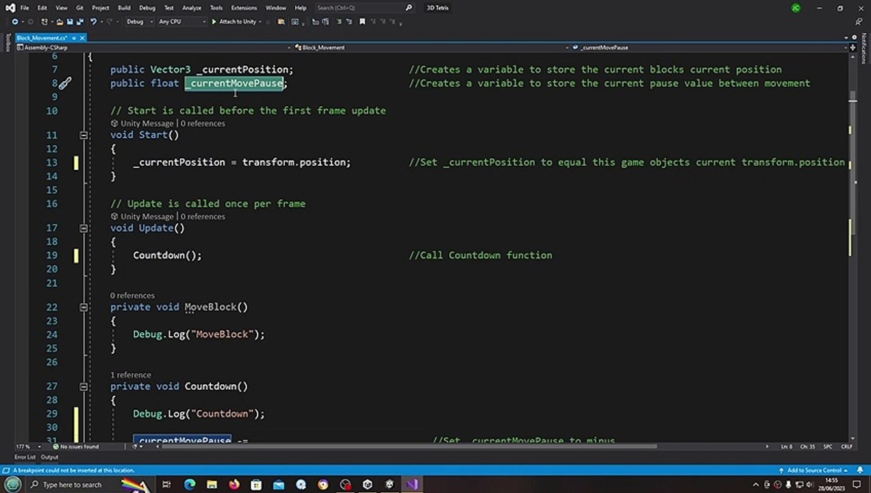 Unity 3D Tetris Clone #6 Block Movement