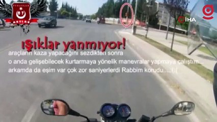 Motosikletli çiftin kazadan saniyelerle kurtulduğu anlar kask kamerasında