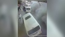 Moment Johannesburg explosion throws cars into the air as road rips open