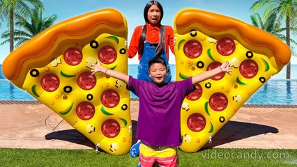 Wendy and Alex Goes Swimming in the Pool with Giant Pool Floats