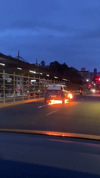 Flaming Car Pulls Over