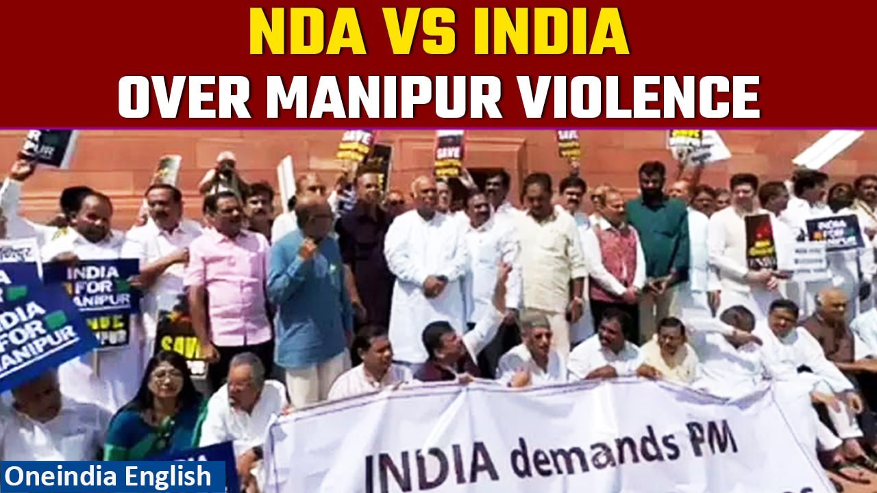 Opposition INDIA protests in Parliament on Manipur issue, seeks PM Modi’s statement | Oneindia News