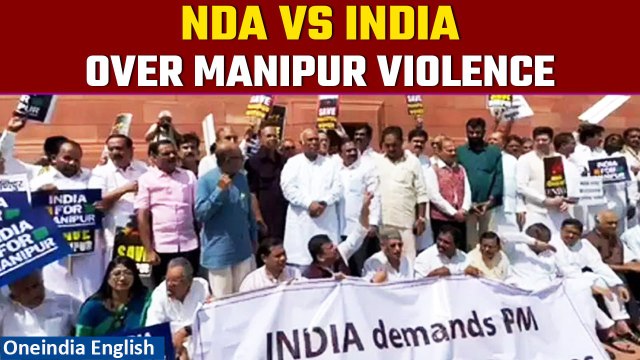 Opposition INDIA protests in Parliament on Manipur issue, seeks PM Modi’s statement | Oneindia News
