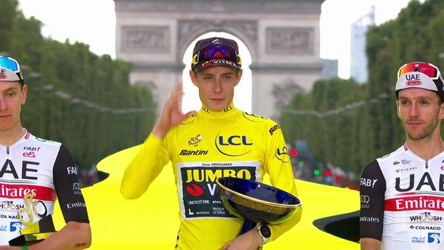 Tour de France 2023 - Jonas Vingegaard, Tadej Pogacar, Adam Yates... le podium du 110e Tour de France : Thank you Le Tour !