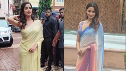 Janhvi Kapoor Yellow Saree Look या  Alia Bhat Multicolored Saree Look कौन लगा ज्यादा Hot | Boldsky