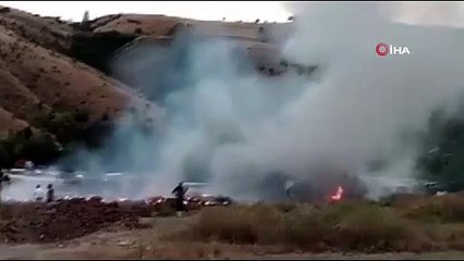 Başkentte saman yüklü kamyonda yangın