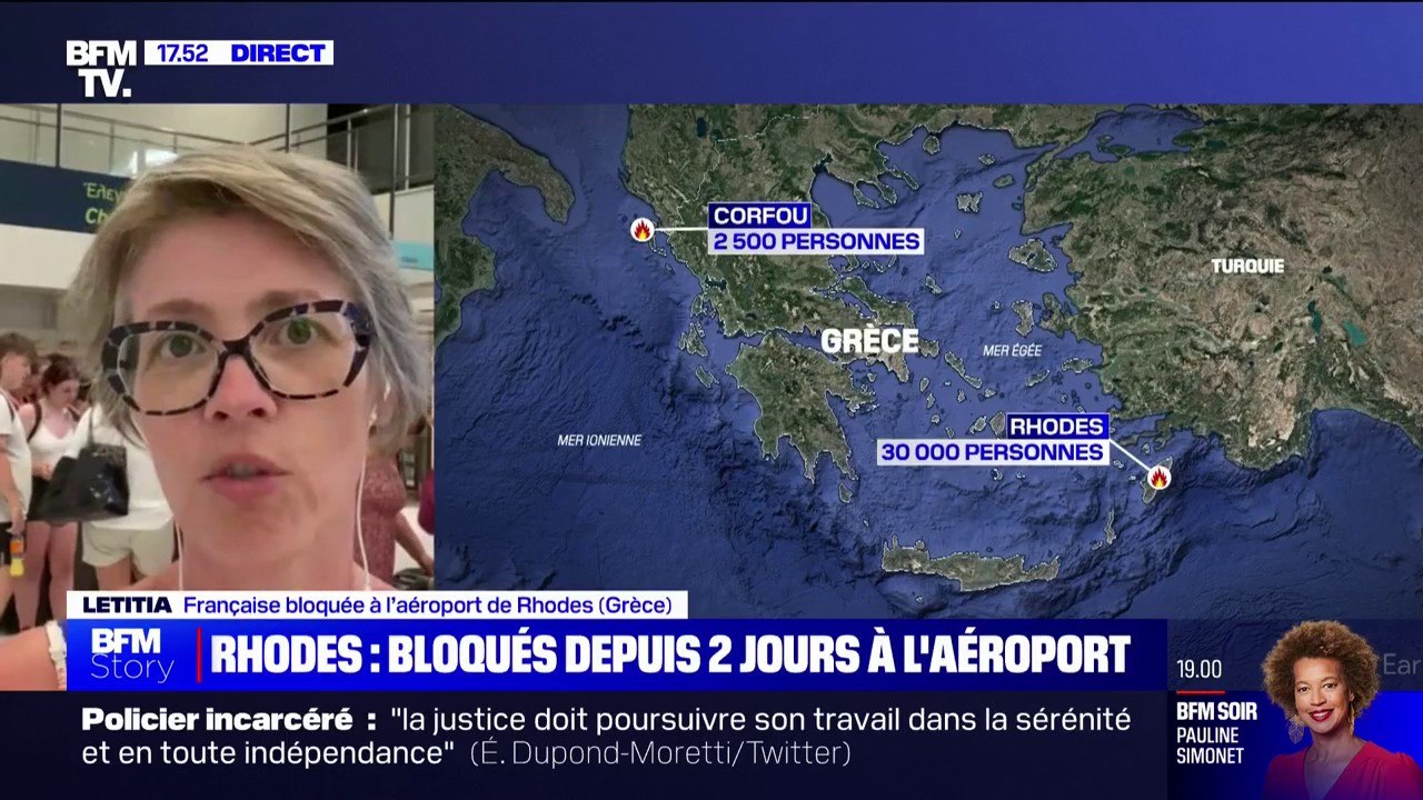 "On n'a pas quitté l'aéroport depuis samedi": Letitia, touriste française bloquée à l'aéroport de Rhodes à cause des incendies témoigne sur BFMTV