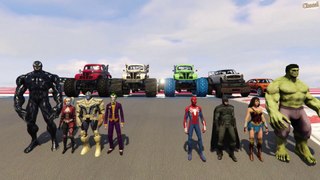 Superhéroes vs Supervillanos Carrera de Coches en Mega Rampa | Spiderman, Thanos, Hulk vs Venom