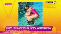 Salma Hayek posa junto a su esposo en la alberca