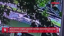 Motosikletin sağdan geçmek istediği otomobille çarpıştığı anlar kamerada