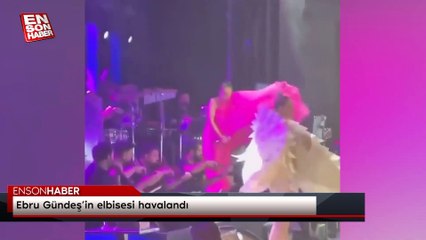 Ebru Gündeş'in elbisesi havalandı