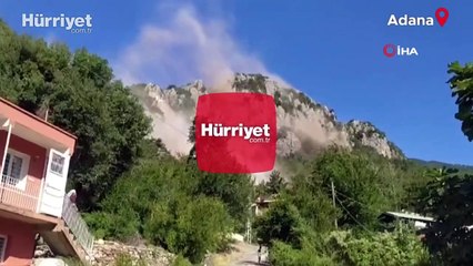 Deprem anında dağlardan dev kayalar koptu!
