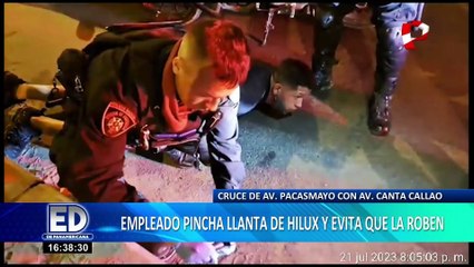 Empleado pincha llanta de camioneta y evita que se la roben en la av. Canta Callao