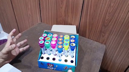 Unboxing and Review of Cute 4-in-1 Stamp Bubble Ball Point Lighting Feature Pens for Kids