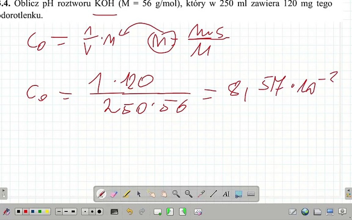 ZADANIE 7.3.4. Oblicz pH roztworu KOH (M 56 g_mol), który w 250 ml. UMED. #chemia #chemistry