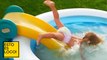 Funny Baby Playing Water Slide - Falling Down Slide  Crazy Clips