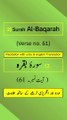 Surah Al-Baqarah Ayah/Verse/Ayat 61 (a) Recitation (Arabic) with English and Urdu Translations