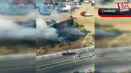Çorlu’daki korkutan yangın havadan görüntülendi