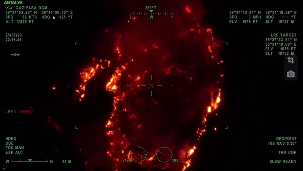 Blazing wildfire rips through southern Turkey in aerial footage captured overnight