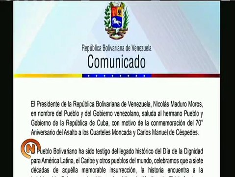 Comunicado: Motivo a la conmemoración del 70º Aniversario del Asalto a los Cuarteles Moncada y Carlos