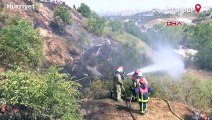 Sultangazi'de otluk alandaki yangın ağaçlara sıçradı, 3 ev tahliye edildi