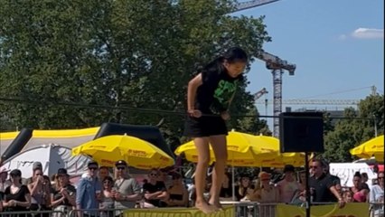 Girl goes crazy on slackline and performs epic stunts *Slackline Woman's World Cup 2023*