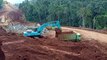 Heavy equipment working cut and fill excavator, bulldozer, dump truck, motor grader