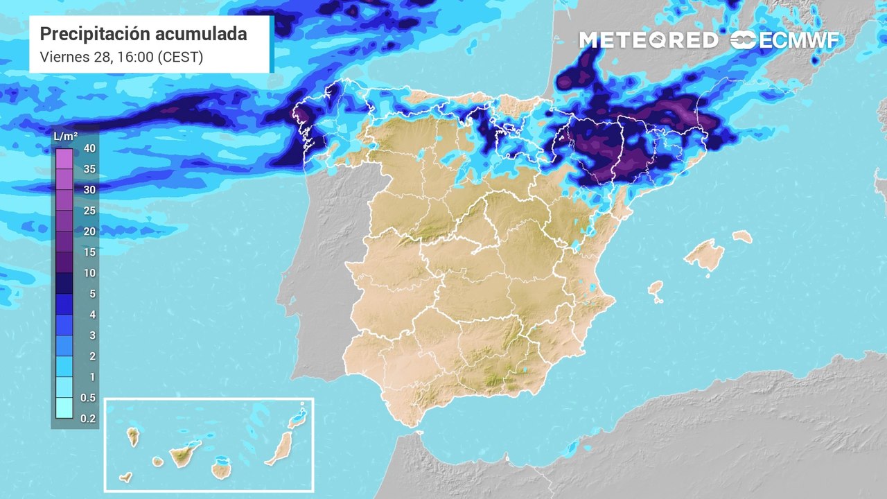Acumulados de precipitación previstos hasta el domingo