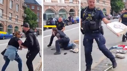 Danimarka'da Kur'an-ı Kerim'in yakılmasına tepki gösteren kadına polis engel oldu