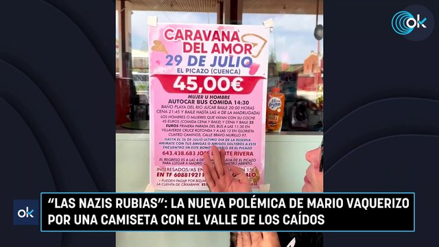 Las nazis rubias : la nueva polémica de Mario Vaquerizo por una camiseta con el Valle de los Caídos