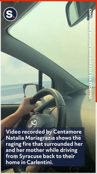 Mother and Daughter Drive on Roadway Surrounded by Flames as Deadly Wildfires Rage in Sicily