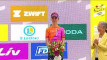 Le podium protocolaire de la deuxième édition du Tour de France féminin.