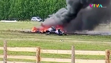 VIDEO Helikopter Rusia Meledak Usai Tabrak Kabel Listrik