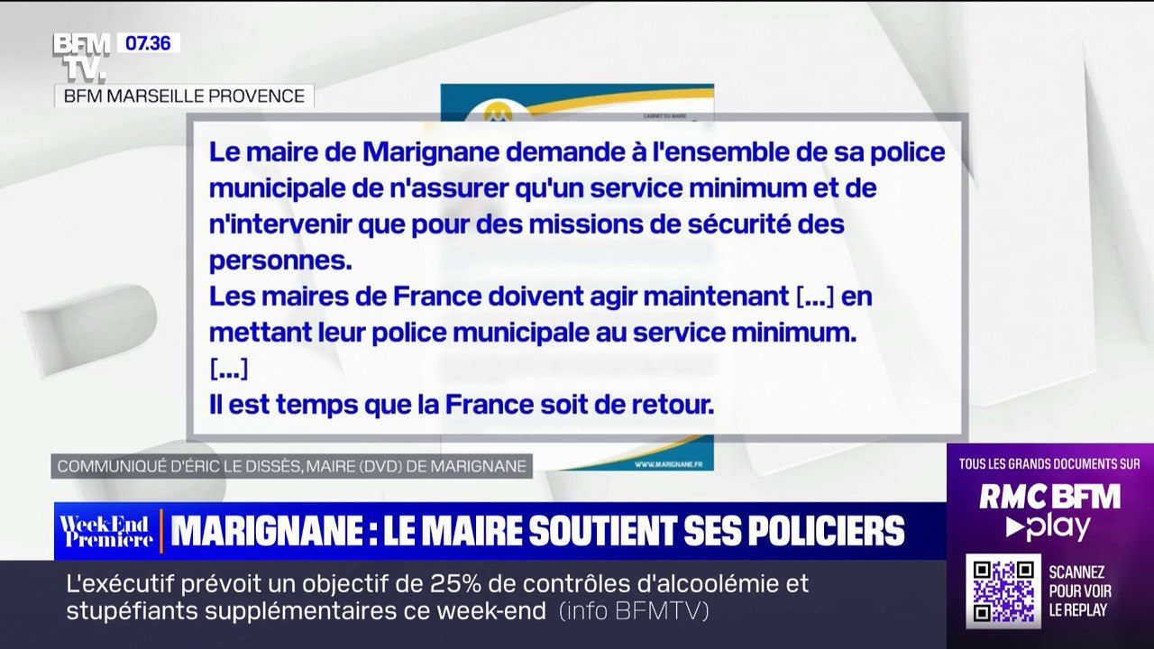 Fronde des policiers: un maire des Bouches-du-Rhône soutient ses agents en leur demandant de "n'assurer qu'un service minimum"