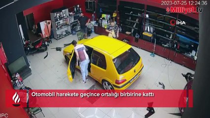 Tamircide görünmez kaza... Otomobil harekete geçince ortalığı birbirine kattı