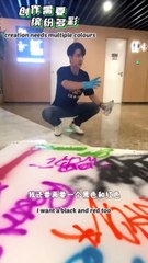 “can you guess what is it?” Wang Yibo：golf  first, Yibo used spray paint to sign his autograph, then he drew a golf flag ⛳️  he really likes golf now 