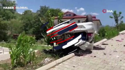 Köpeğe çarpmamak için manevra yaptı, otomobil 10 metre yükseklikten bahçeye uçtu: 6 yaralı