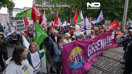 "Nazis raus": Proteste gegen die AfD in Magdeburg