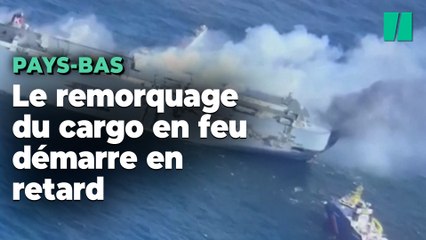 Download Video: Incendie sur un cargo au large des Pays-Bas : le remorquage a débuté