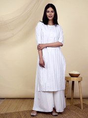 White Woven Design Cotton Kurta