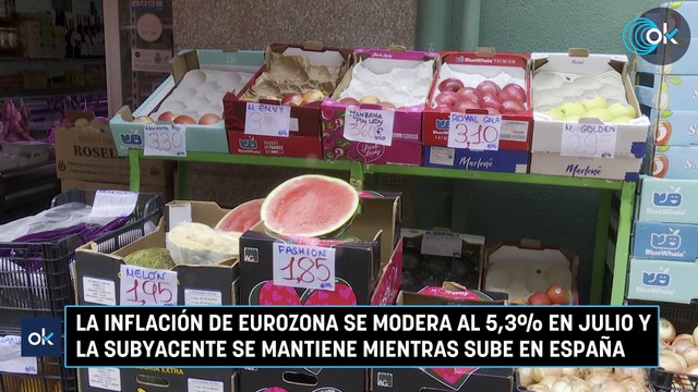 La inflación de eurozona se modera al 5,3% en julio y la subyacente se mantiene mientras sube en España