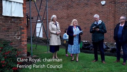 Duchess of Norfolk unveils a commemorative plaque to launch the Ferring Coronation Clock