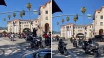 Stunt performers ride motorcycles through LA in solidarity with striking actors and writers