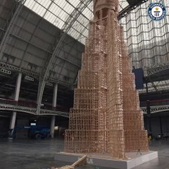 World’s tallest tower of wooden toy blocks come crashing down