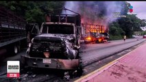 Sicarios del Cártel de Sinaloa queman camiones en Chiapas y dejan narcomensaje