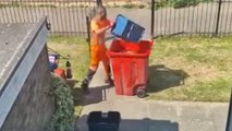 Watch refuse workers tip separate recycling waste into same bin